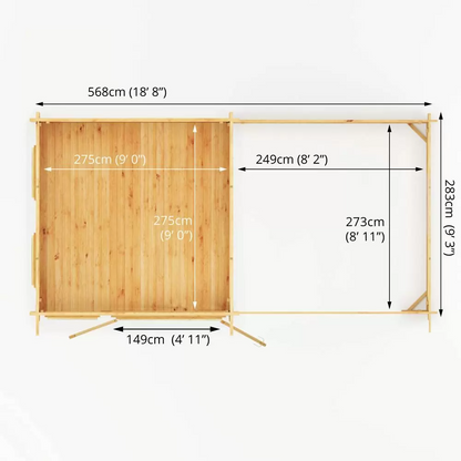 6m x 3m Log Cabin Studio with Patio Area - Durable Wooden Garden Office