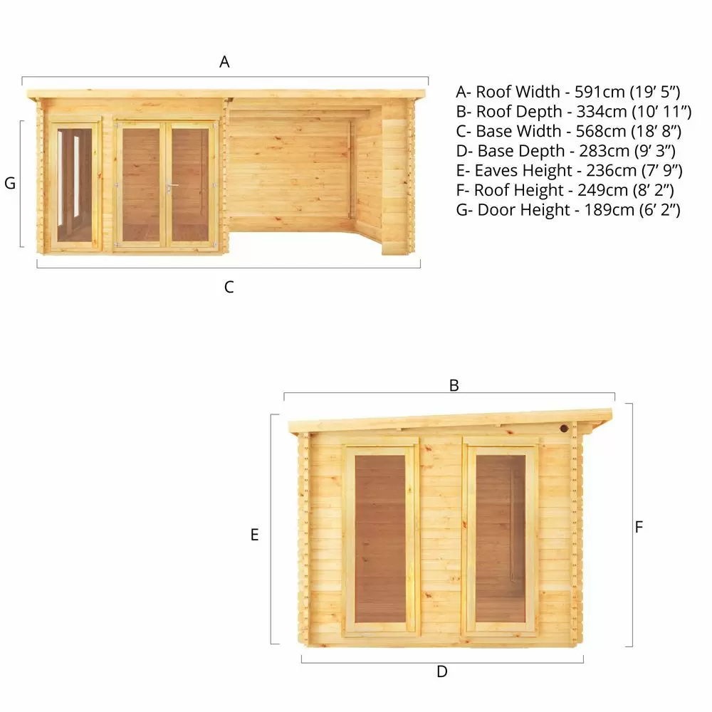 6m x 3m Log Cabin Studio with Patio Area - Durable Wooden Garden Office