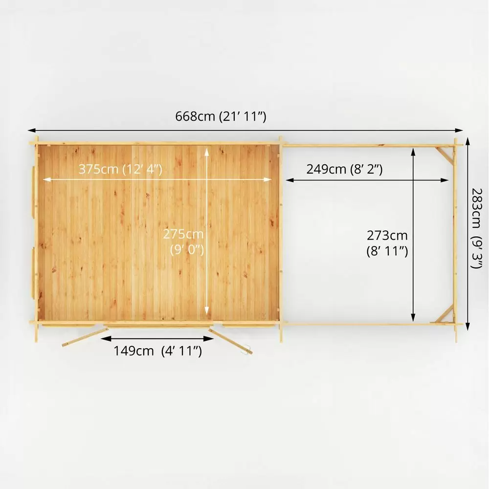 7m x 3m Wooden Log Cabin with Patio Area - Pent Roof Studio for Home Office or Relaxation