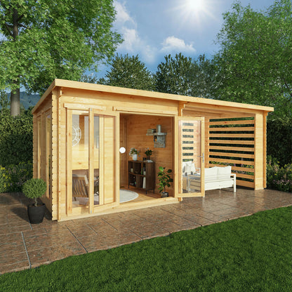 6m x 3m Pent Roof Log Cabin with Slatted Area - Secure Double Doors, Quality Timber, Ideal for Home Office or Relaxation