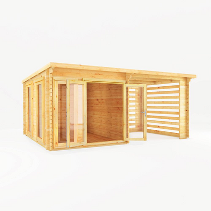 6m x 3m Pent Roof Log Cabin with Slatted Area - Secure Double Doors, Quality Timber, Ideal for Home Office or Relaxation