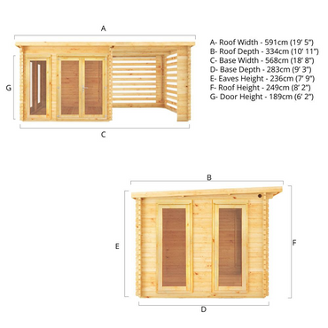 6m x 3m Pent Roof Log Cabin with Slatted Area - Secure Double Doors, Quality Timber, Ideal for Home Office or Relaxation