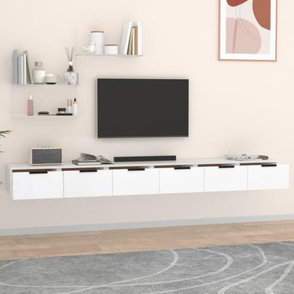 Wall Mounted White Wooden TV Stand with 6 Drawers for Modern Living Room