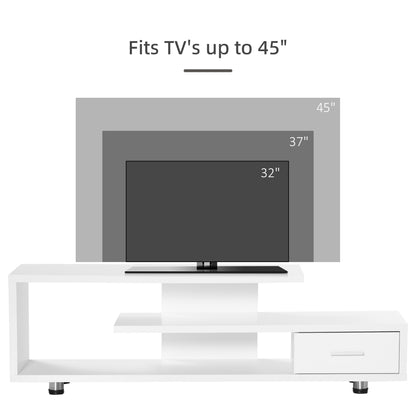 HOMCOM igh Gloss TV Unit for TVs up to 45", Modern TV Cabinet with Storage Shelf and Drawer, Entertainment Unit for Living Room Bedroom, White