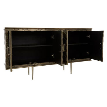 Siros Wooden Sideboard With 4 Doors In Metallic Silver