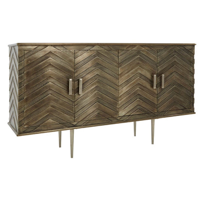 Siros Wooden Sideboard With 4 Doors In Metallic Silver