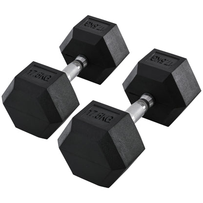 HOMCOM x17.5kg Rubber Hex Dumbbell Portable Hand Weights Dumbbell Home Gym Workout Fitness Hand Dumbbell