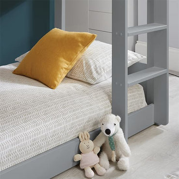 Grey Solid Pine Three-Tier Bunk Bed for Kids – Accommodates Three Single Mattresses