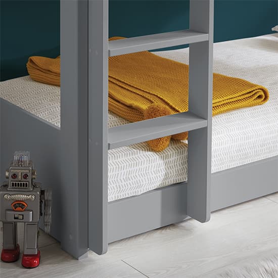 Grey Solid Pine Three-Tier Bunk Bed for Kids – Accommodates Three Single Mattresses