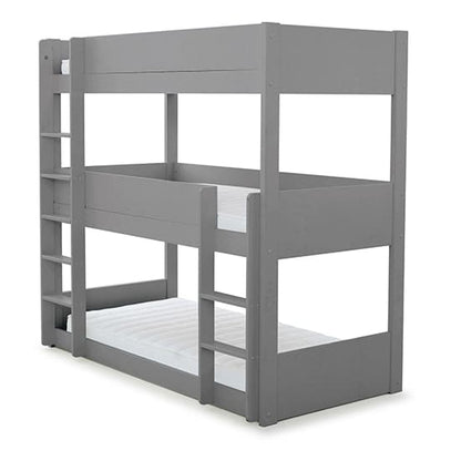 Grey Solid Pine Three-Tier Bunk Bed for Kids – Accommodates Three Single Mattresses