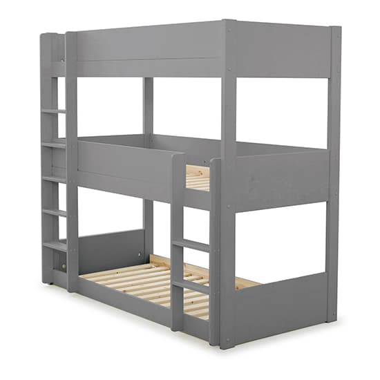 Grey Solid Pine Three-Tier Bunk Bed for Kids – Accommodates Three Single Mattresses