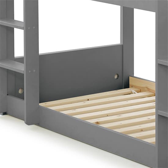 Grey Solid Pine Three-Tier Bunk Bed for Kids – Accommodates Three Single Mattresses