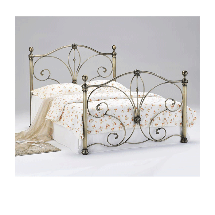 Ballymena Stylish Headboard Metal Bed Frame in Antique Brass Finish - Kingsize - Nestium