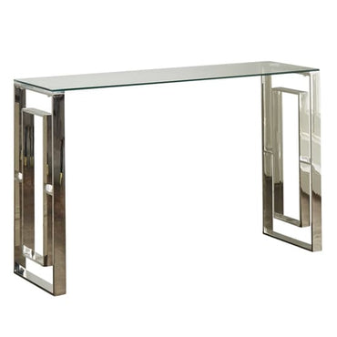 Modern Clear Glass Console Table with Silver Metal Frame for Entryway or Living Room