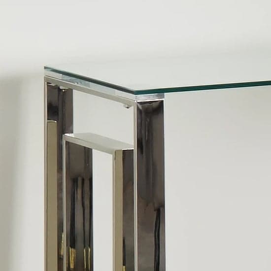 Modern Clear Glass Console Table with Silver Metal Frame for Entryway or Living Room