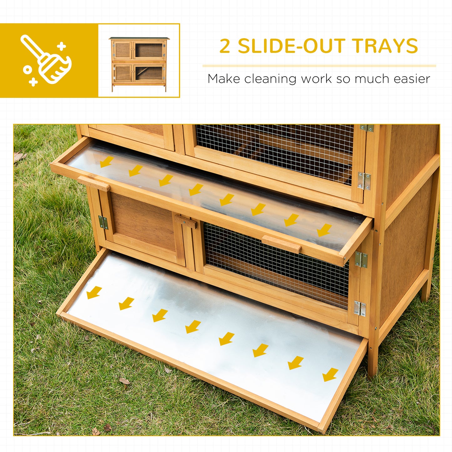 PawHut Two-Tier Rabbit Hutch, with Removable Trays, for 1-2 rabbits - Brown