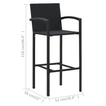 FURCO Natural Wood Bar Table with Two Black Rattan Chairs for Outdoor Dining