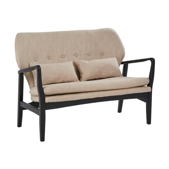 Porrima 2 Seater Sofa In Beige With Black Wood Frame