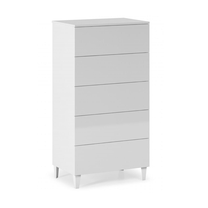 Saltash High Gloss Chest with 5 Drawers - White - Nestium