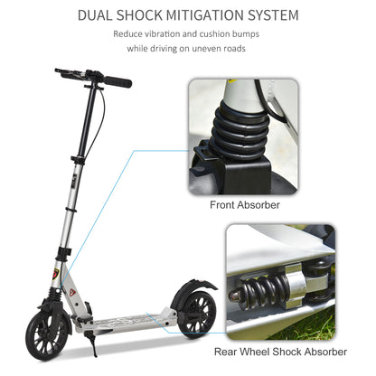 HOMCOM een/Adults Aluminium Folding Kick Scooter w/ Shock Mitigation System Silver