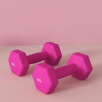 SPORTNOW 2 x 3kg Hexagonal Dumbbells Weights Set with Non-Slip Grip for Home Gym Workout, Pink