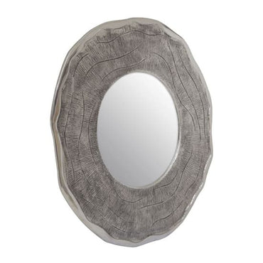 Large Silver Metal Round Wall Mirror for Bedroom and Living Room Decor