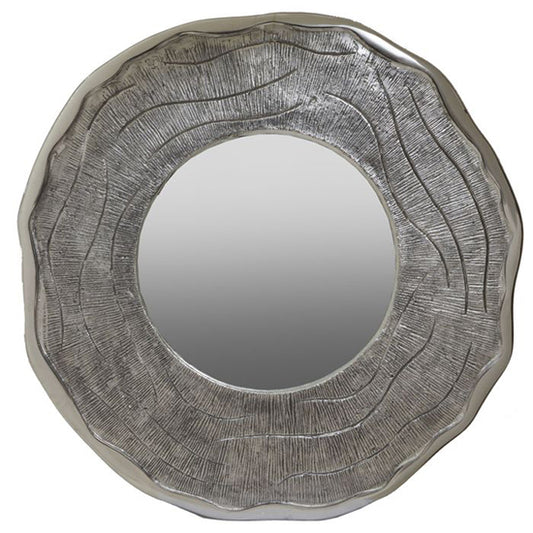 Large Silver Metal Round Wall Mirror for Bedroom and Living Room Decor