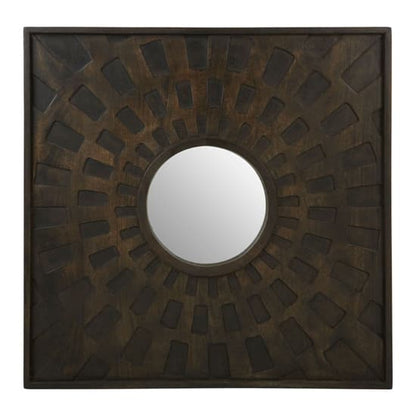 Brown Wooden Framed Boho Wall Mirror for Bedroom and Living Room Decor