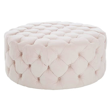 Round Tufted Footstool in Muted Pink Fabric - Stylish Upholstered Accent for Living Room