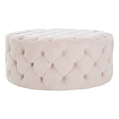 Round Tufted Footstool in Muted Pink Fabric - Stylish Upholstered Accent for Living Room