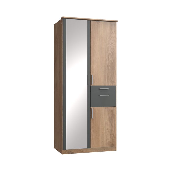 Compact Oak Wardrobe with Mirror, 2 Doors & 2 Drawers | Stylish Storage Solution by Furco