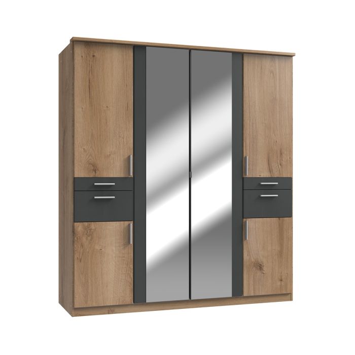 Kodera Oak 4 Door 4 Drawer Mirrored Wardrobe | Warm Tones & Ample Space | Furco