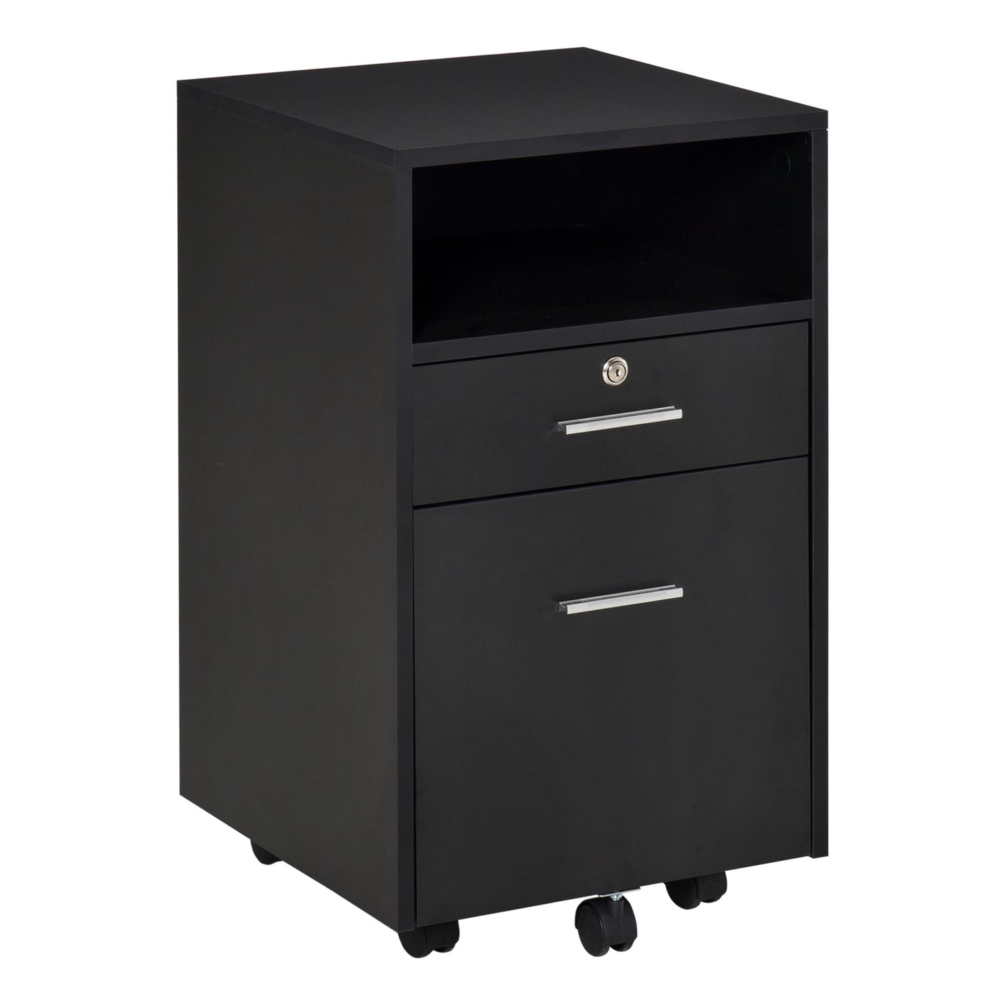 Vinsetto Lockable Two-Drawer Filing Cabinet, with Wheels - Black