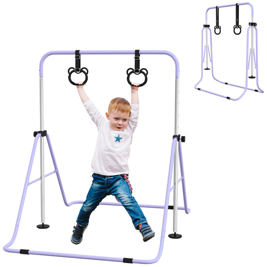 HOMCOM djustable Height, Foldable Kids Gymnastics Bar w/ Non-Slip Mats, for 3+ Years, Purple