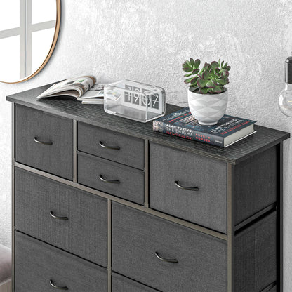 HOMCOM edroom Chest of Drawers, 10 Drawer Dresser with Foldable Fabric Drawers and Steel Frame, Black