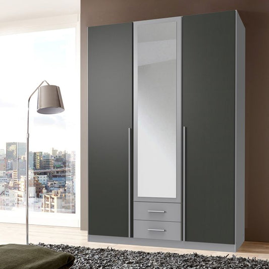 Husam 3 Door Mirrored Wardrobe in Grey | Spacious & Stylish