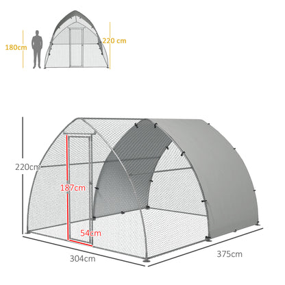 PawHut Galvanised Outdoor Chicken Coop, with Cover, for 8-12 Chickens, Hens, Ducks, Rabbits, 3 x 3.8 x 2.2m - Silver Tone