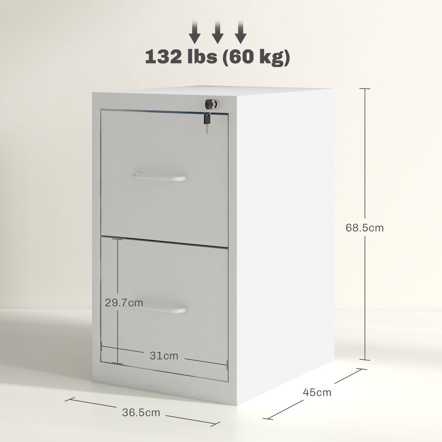 HOMCOM wo-Drawer Modern Steel Filing Cabinet - White