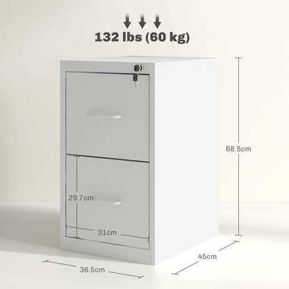 HOMCOM wo-Drawer Modern Steel Filing Cabinet - White