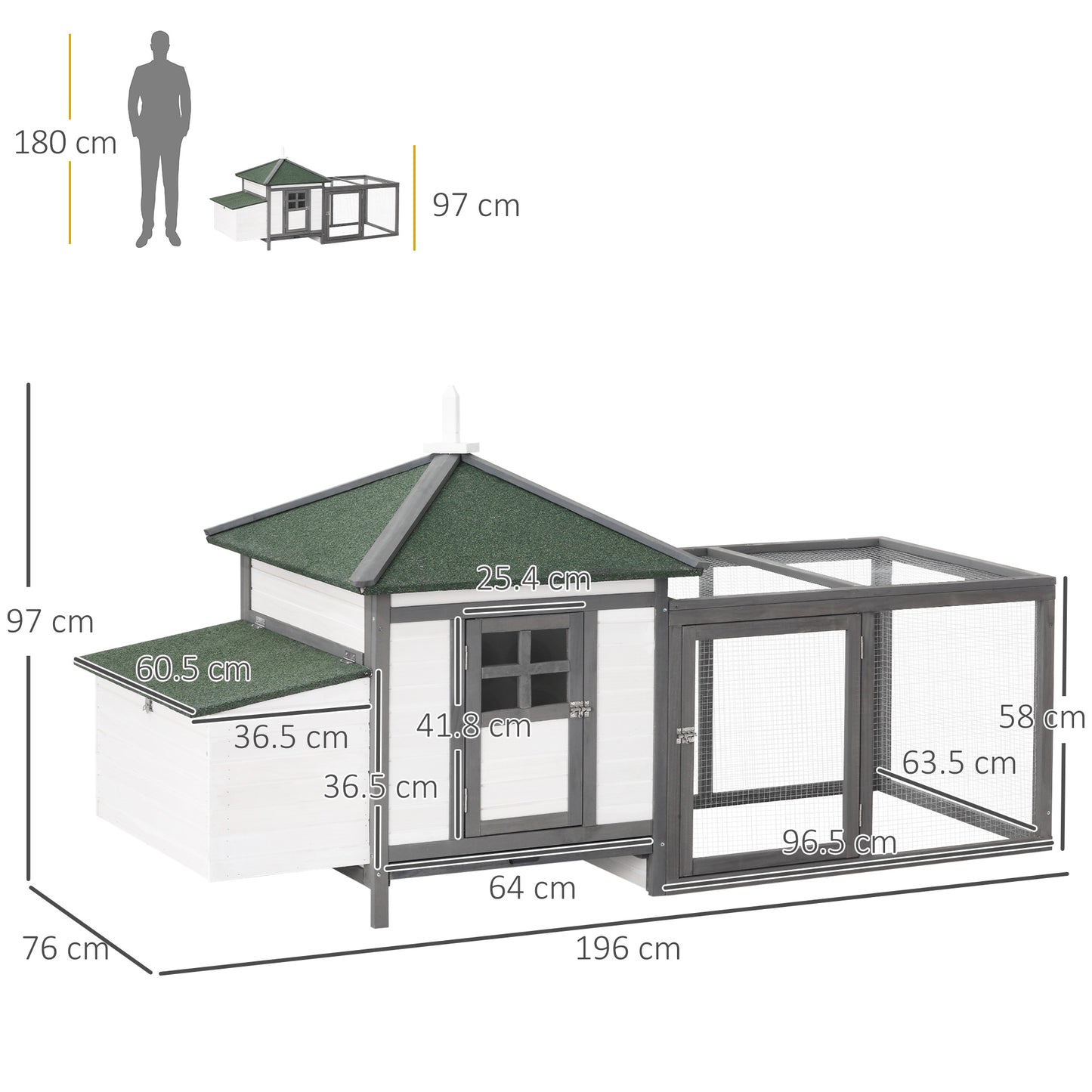 PawHut Chicken Coop Small Animal Pet Cage w/ Nesting Box Outdoor Run Wooden