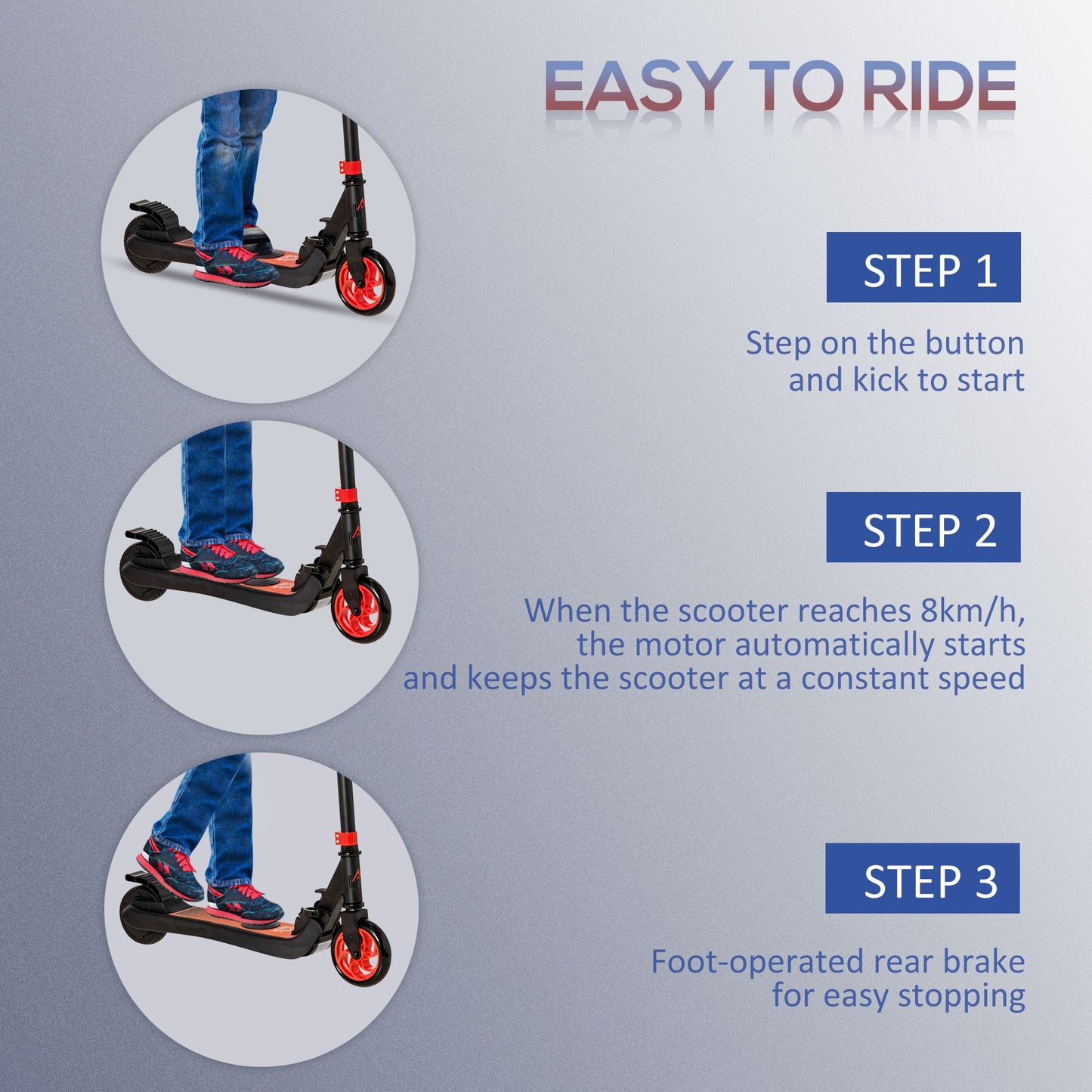 HOMCOM olding Electric Scooter with Brake, for Ages 6+ Years, 8km/h Maximum Speed, Red