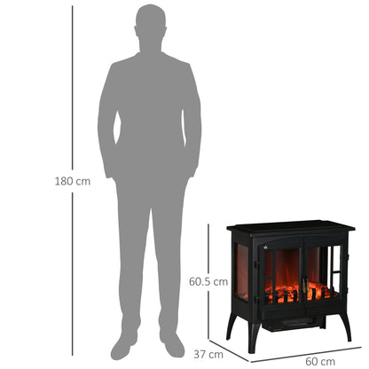 HOMCOM -Sided Electric Fireplace Heater, Quiet Freestanding Fire Stove with LED Flame Effect, Level-less Temperature Control, Overheating Protection, 1000W/2000W, Black