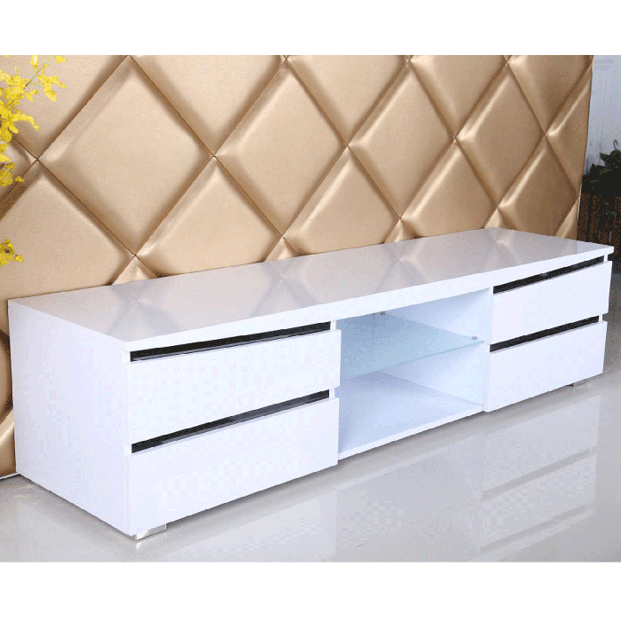 Sleek White & Black High Gloss Media Center TV Unit with 4 Drawers & Glass Shelf - Cardigan Collection