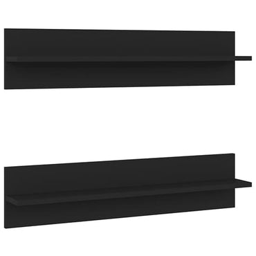 FURCO Takashi Black Wooden Wall Shelf Set of 2 for Home Decor and Storage