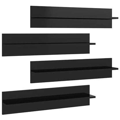 FURCO Takashi Black High Gloss Wall Shelf Set of 4 for Modern Home Decor