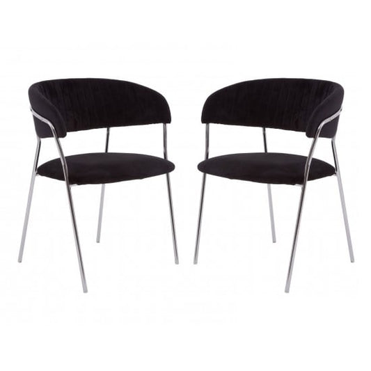 Tamzo Black Velvet Upholstered Dining Chairs In Pair