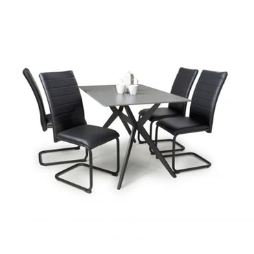 1.2m Grey Sintered Stone Dining Table with 4 Black Leather Effect Clisson Chairs