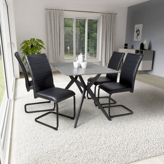 1.2m Grey Sintered Stone Dining Table with 4 Black Leather Effect Clisson Chairs