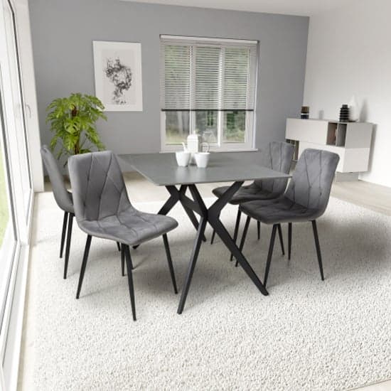 1.2m Grey Sintered Stone Dining Table Set with 4 Light Grey Chairs