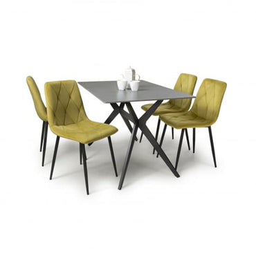 1.2m Grey Sintered Stone Dining Table with 4 Yellow Brushed Velvet Chairs